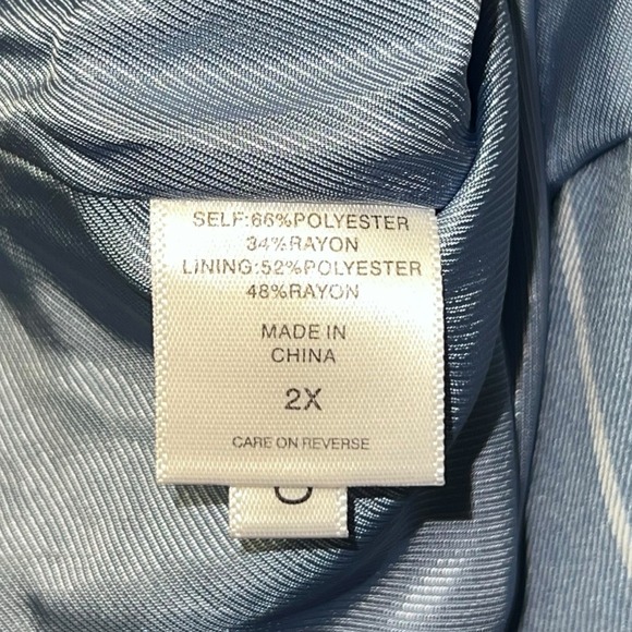 NY&C Skirt Plus 2X Blue White Vertical Stripe Front Slit Ruched Waist Midi NEW - Picture 9 of 13